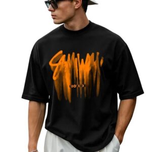 LEOTUDE Half Sleeve Oversized Cottonblend Round Neck Printed Men's T-Shirt (Color Black)